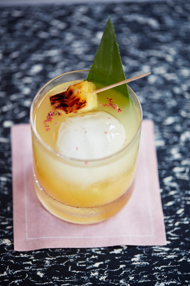 Selection of signature Indian-inspired cocktails and craft mixers at Bombay Bustle near Soho.