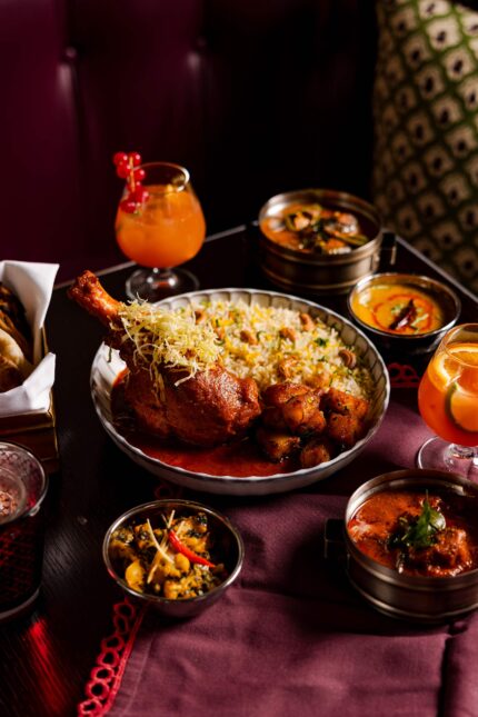 Grilled Tandoori chicken and spiced meats platter on the festive menu in Mayfair.