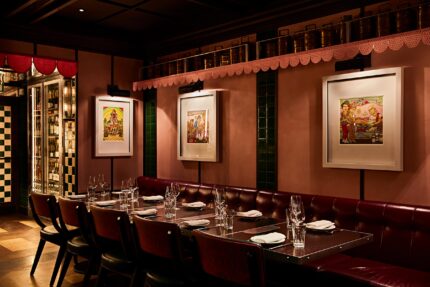The spacious Dining Room at Bombay Bustle, arranged for a large exclusive private event.