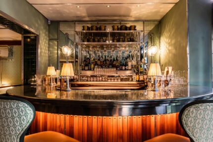 The Old Gold Fashioned, served at the stylish bar in Bombay Bustle in Mayfair.