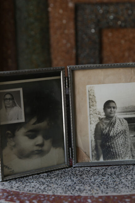 Vintage framed family photos of Rampur ancestors representing Ammi's Kitchen at Bombay Bustle.
