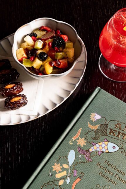 Fruit chaat, dates, and rose sherbet to open the Ramadan Iftar menu at Bombay Bustle.