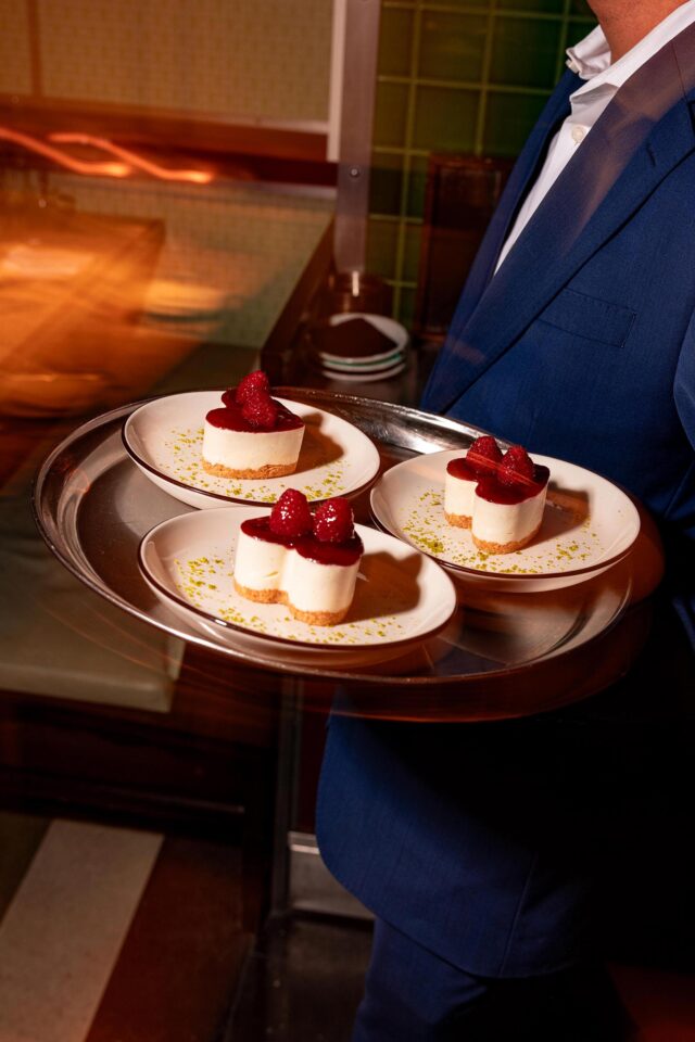 Raspberry Cheesecake dessert with cardamom on the Valentine menu at Bombay Bustle.